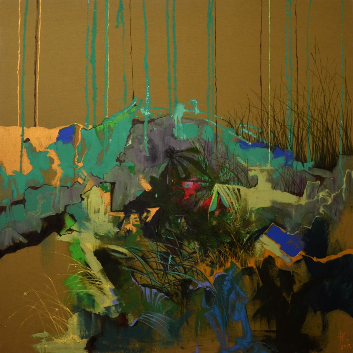 Abstract Painting By Zhanna Kondratenko, 51 X 51", At The Foot Of Hill, Original Artwork