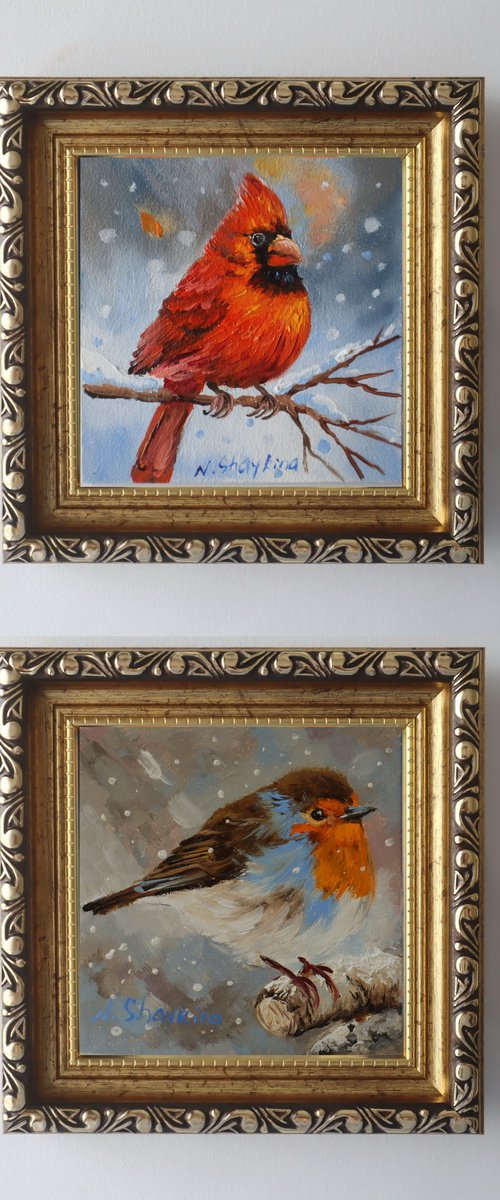 Cardinal and Robin, Set 2 by Natalia Shaykina