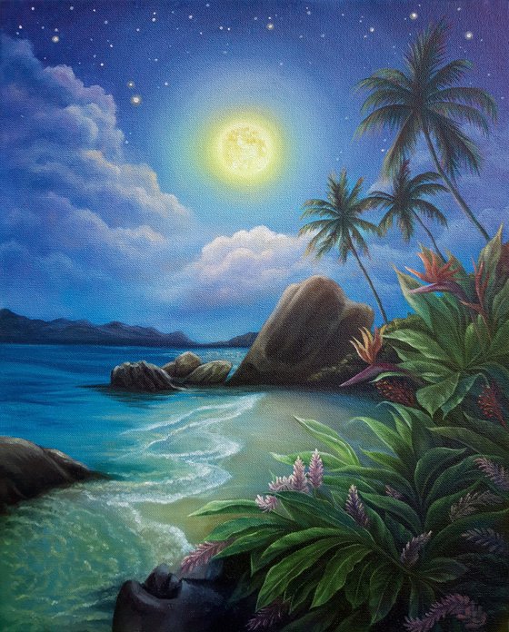 "Moonlight night", landscape painting
