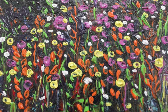 "The Glorious Night and You,2017" - Abstract Impressionistic Wildflower Landscapes - Acrylic painting on Canvas Board