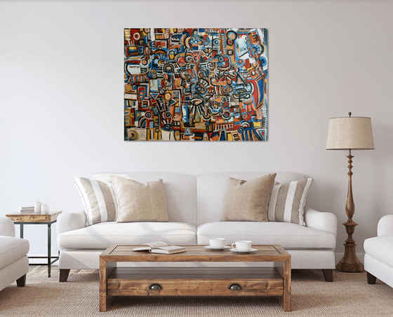 The passage of the birds. Large abstract painting.