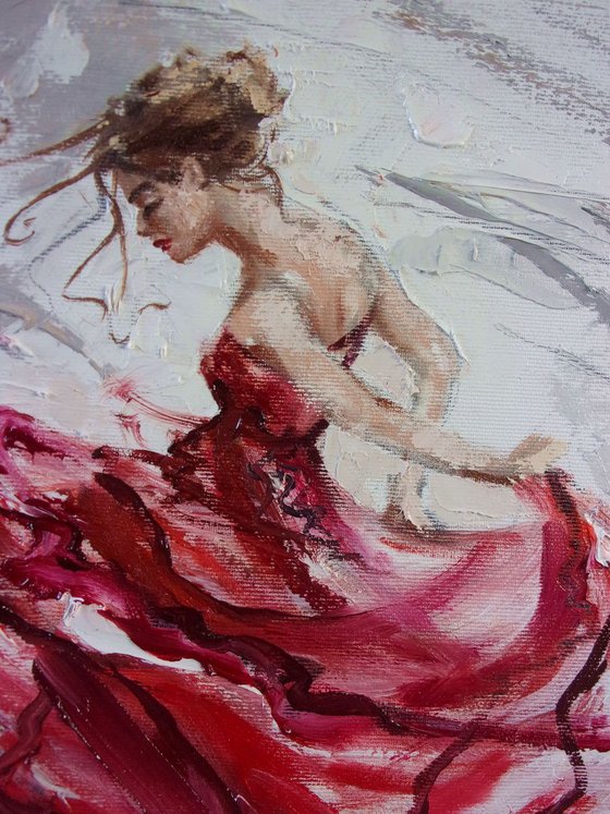 " PASSION ... "- DANCER flamenco liGHt  ORIGINAL OIL PAINTING, GIFT, PALETTE KNIFE