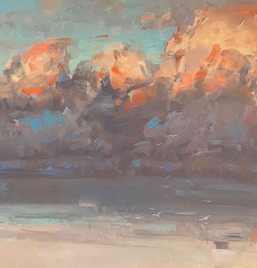 Evening Clouds, Original oil painting, Handmade artwork, One of a kind by Vahe Yeremyan