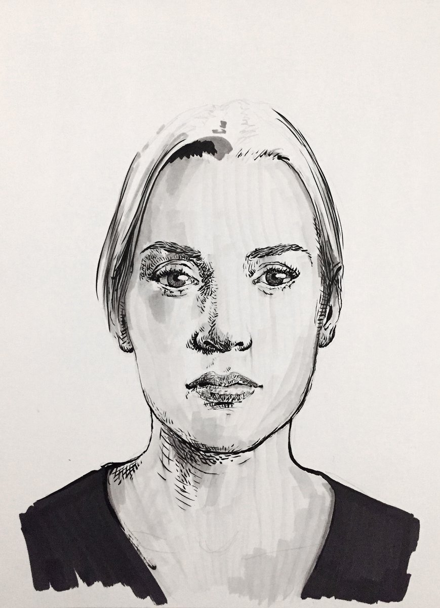 Expressive Portrait Ink Drawing By Dario Moschetta, 8 X 11, Portrait 295, Original Artwork