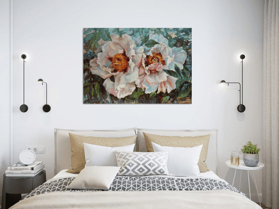 Two peonies. 100x70