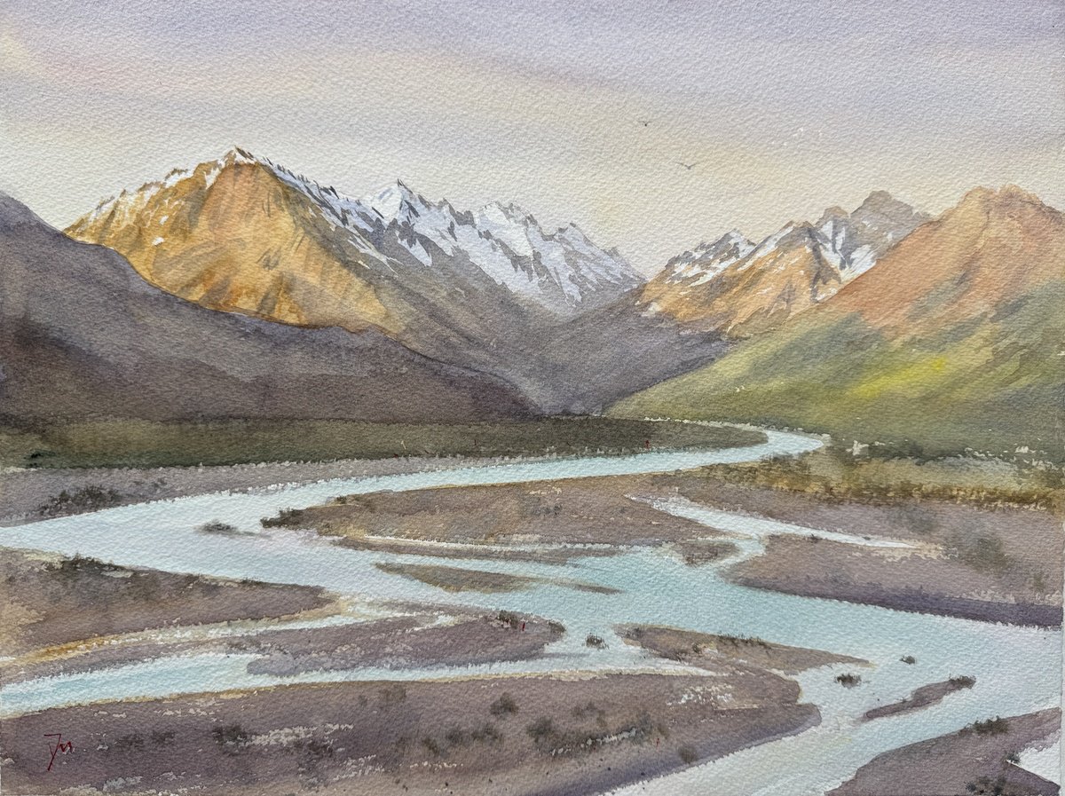 Impressionistic Landscape Watercolour By Shelly Du, 16 X 12", Patagonia, Original Artwork