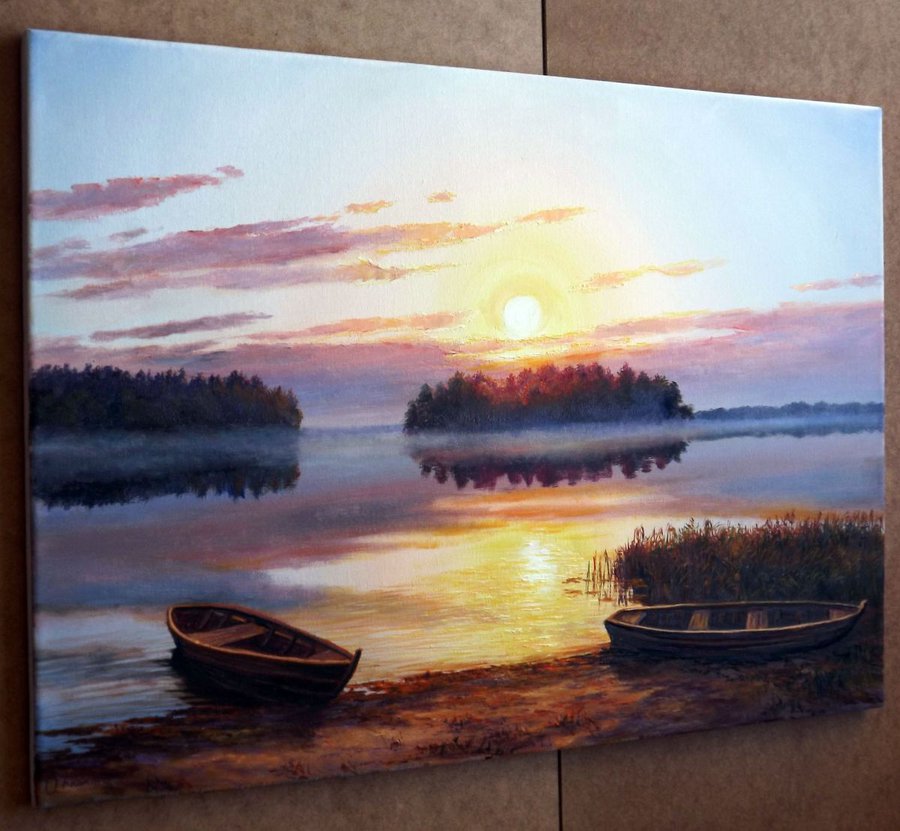 Sunset On The River Oil Painting By Oleg Riabchuk Artfinder