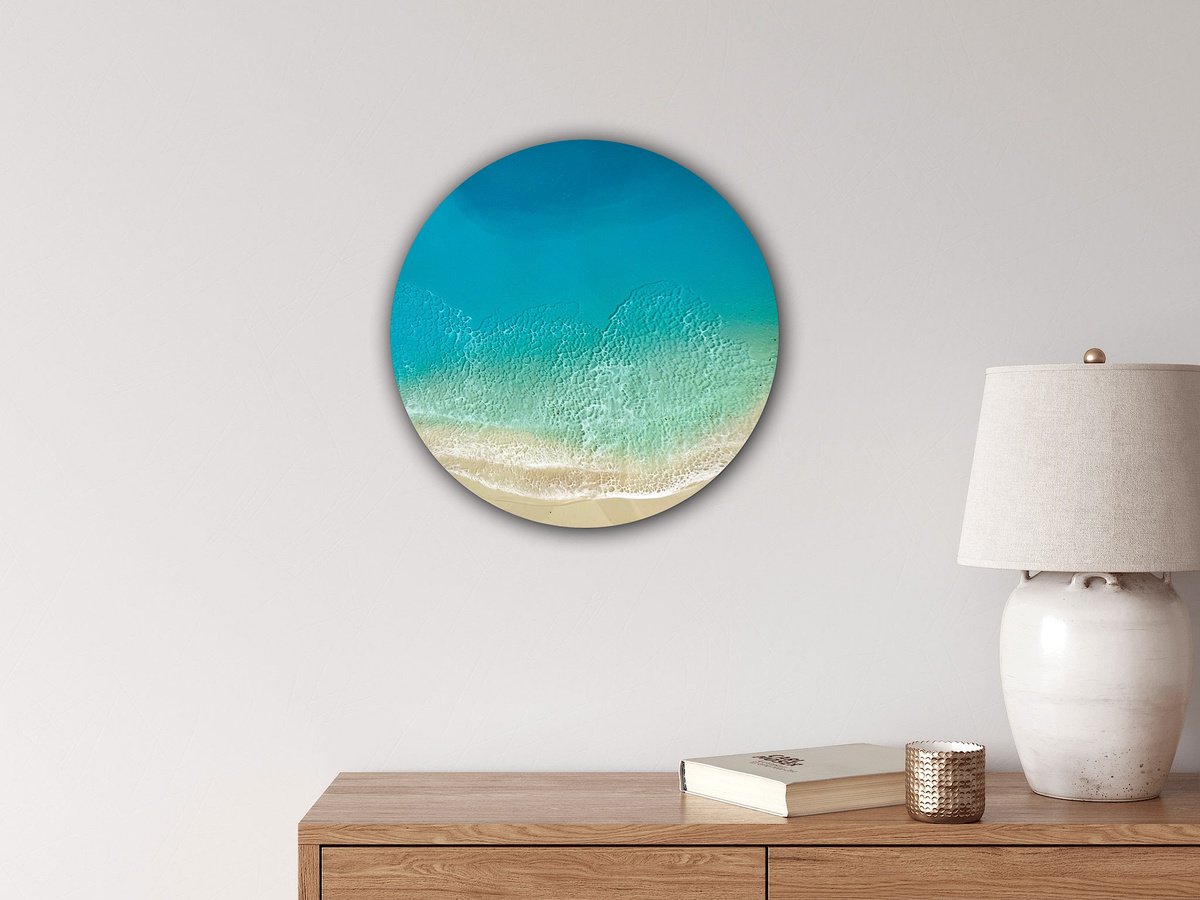 Photorealistic Landscape Painting By Ana Hefco, 15 X 15, Round Ocean #47, Original Artwork