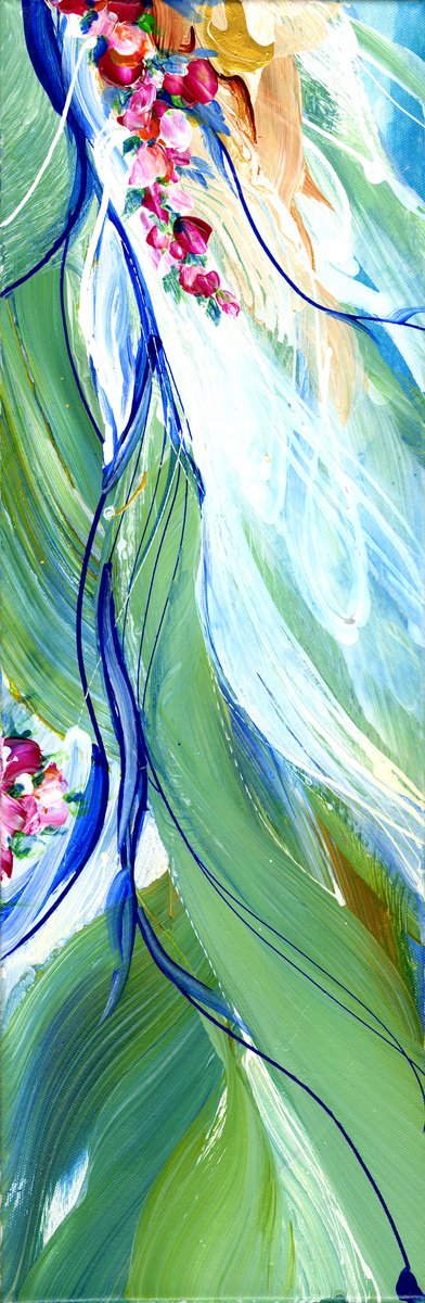 Abstract Botanical Acrylic Painting By Kathy Morton Stanion, 8 X 24", Illusions Of Bliss, Original Artwork
