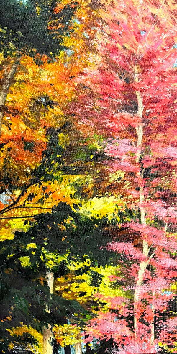 Impressionistic Landscape Oil Painting By Amani Muhammad, 12 X 24, Woods, Original Artwork