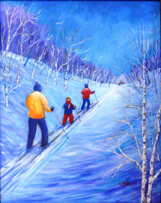 Family Skiing - Winter Landscape (FRAMED)