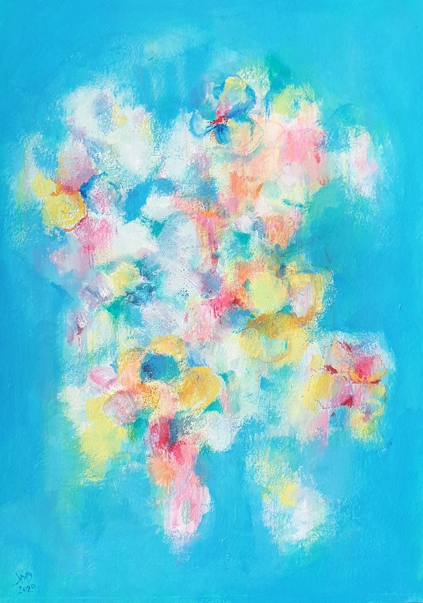 Abstract Botanical Acrylic Painting By Ksenia June, 9 X 11", Abstract Summer Flowers, Original Artwork