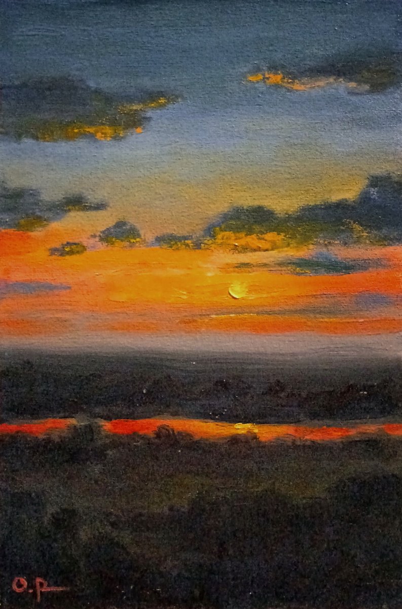 Impressionistic Landscape Oil Painting By Oleh Rak, 8 X 12", Heavenly Fire, Original Artwork