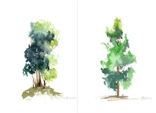 Set of 2 Tree Paintings by Olga Tchefranov (Shefranov)