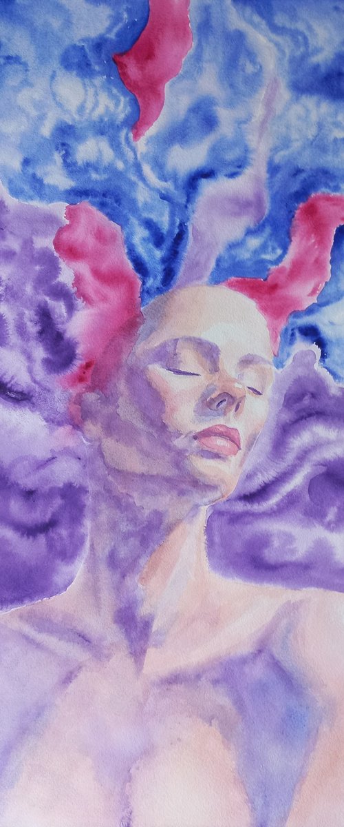 Abstract watercolor portrait 76x56 cm by Tatiana Myreeva