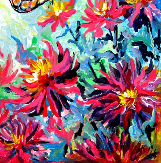 Dahlia flowers with butterfly