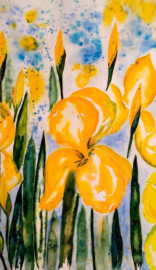 Irises original watercolor painting by Halyna Kirichenko