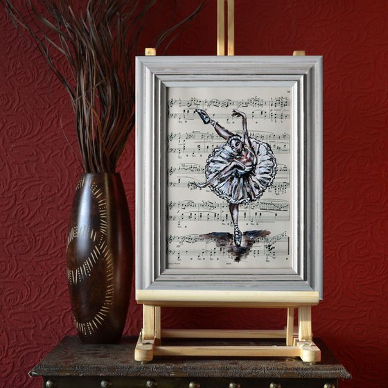 Framed Ballerina XVIII -Vintage Music Page, GIFT idea