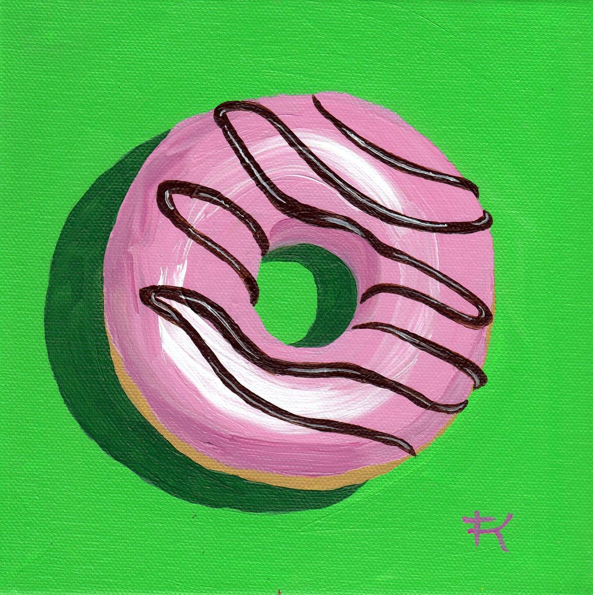 Pink doughnut with chocolate drizzle by Terri Smith