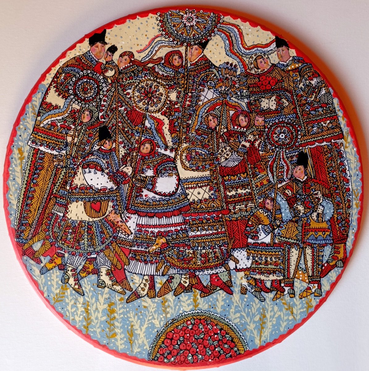 Naive Portrait Acrylic Painting By Tetiana Osadchuk, 16 X 16", Winter Fairy Tale., Original Artwork