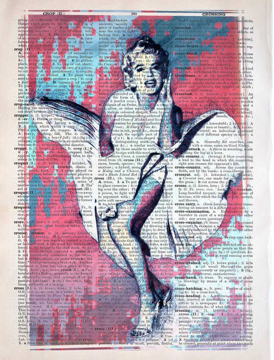 White dress of Marilyn Monroe - Collage Art on Large Real English Dictionary Vintage Book Page
