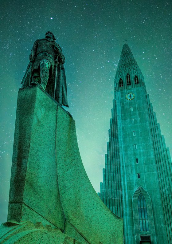 Reykjavik church Iceland aurora