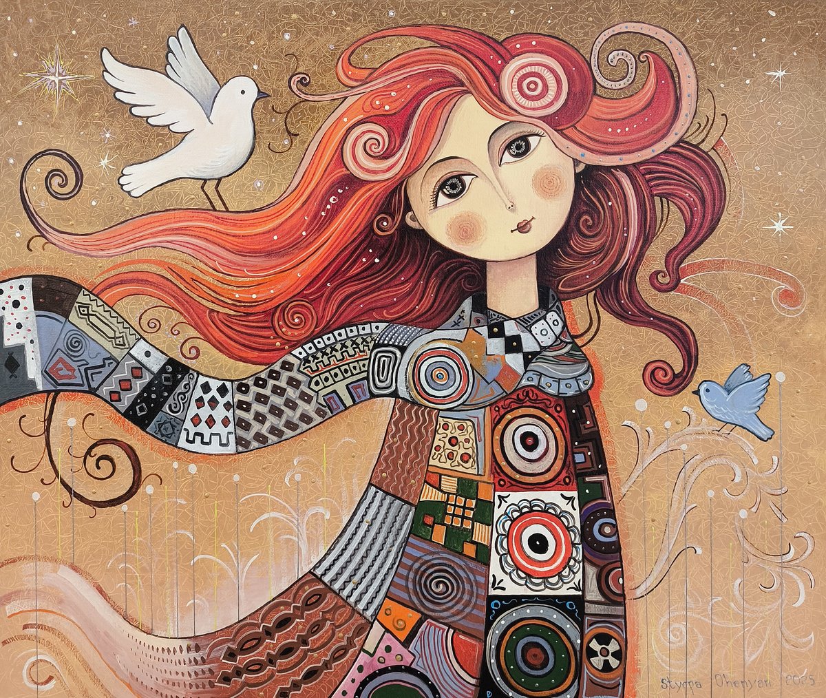 Urban And Pop Portrait Oil Painting By Stepan Ohanyan, 24 X 20", Whispers Of Peace, Original Artwork