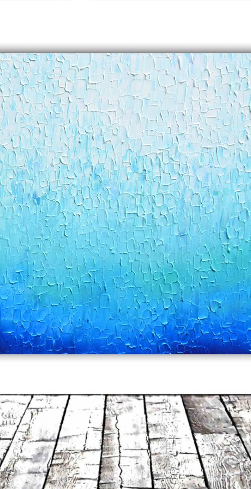 Tranquil XII - Large Blue Painting by Soos Tiberiu