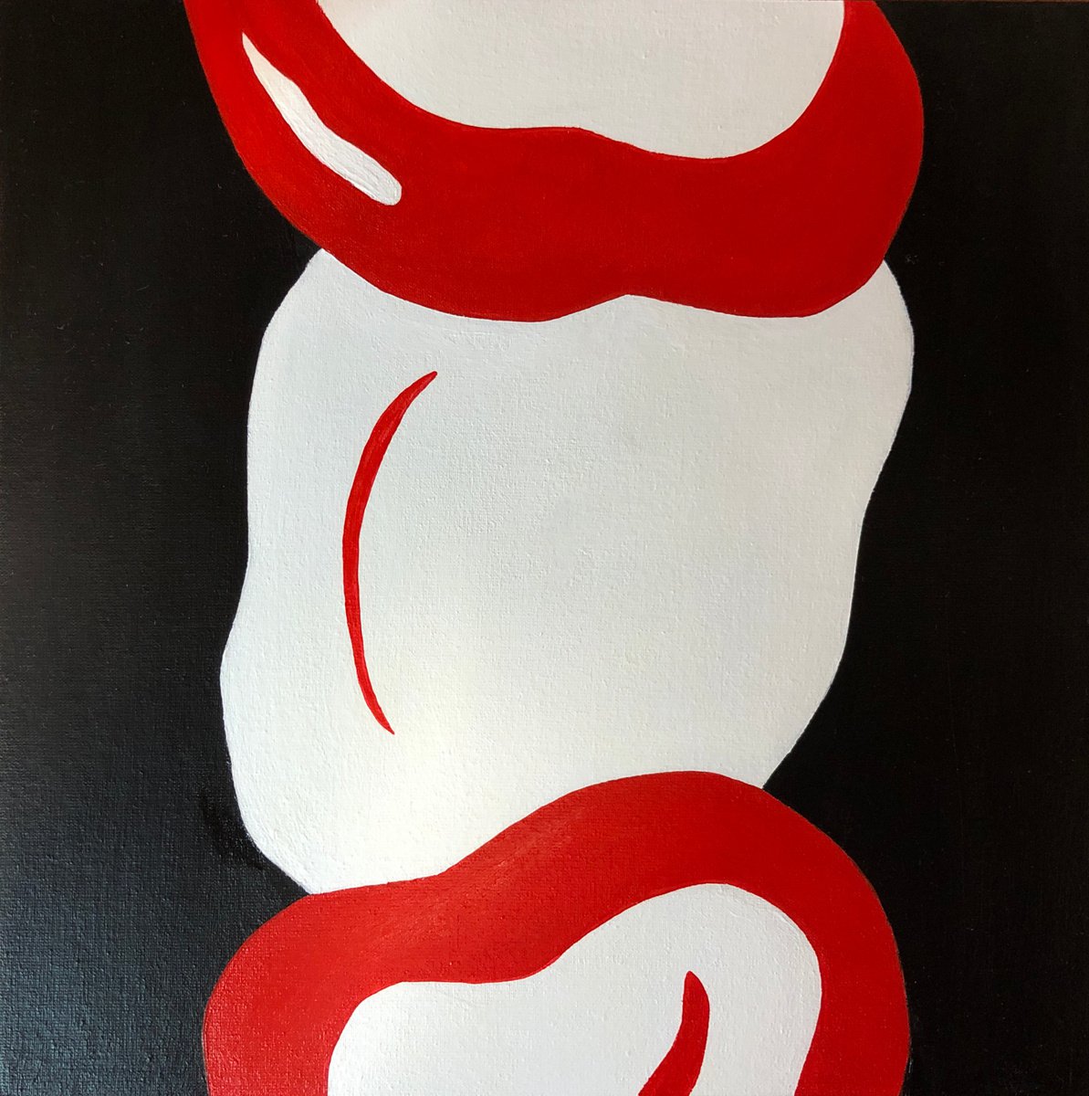 Love abstract geometric. Red black white acrylic on canvas by Nataliia Krykun