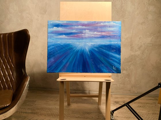 Blue seascape horizon large wall art decor for living room best gift for for the anniversary