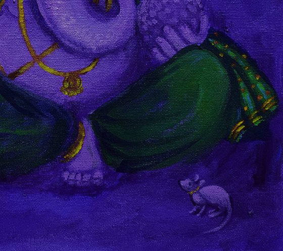 Purple Ganesha in green silk