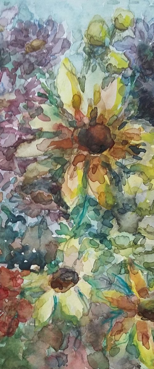 Flower bed. Original watercolour painting. by Elena Klyan