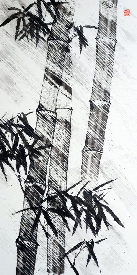 Bamboo in storm - Oriental Chinese Ink Painting