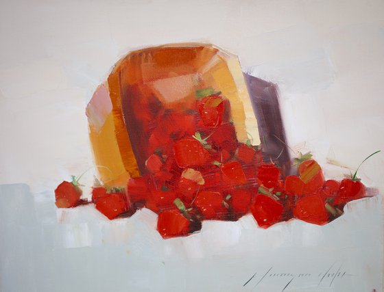 Strawberries, Original oil painting, Handmade artwork, One of a kind