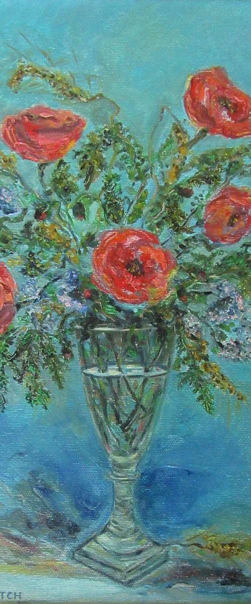 Floral Fantasy with Poppies Flowers in a Glass by Katia Ricci