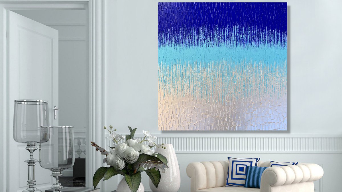 Abstract Acrylic Painting By Julijana Ravbar, 39 X 39", Cascade Of Blue #4, Original Artwork