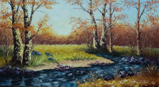 Autumn landscape  (45x80cm, oil painting, ready to hang)