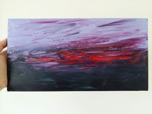 Purple Sunset, 35×18 cm, original oil painting / FREE SHIPPING / present /gift by Larissa Uvarova