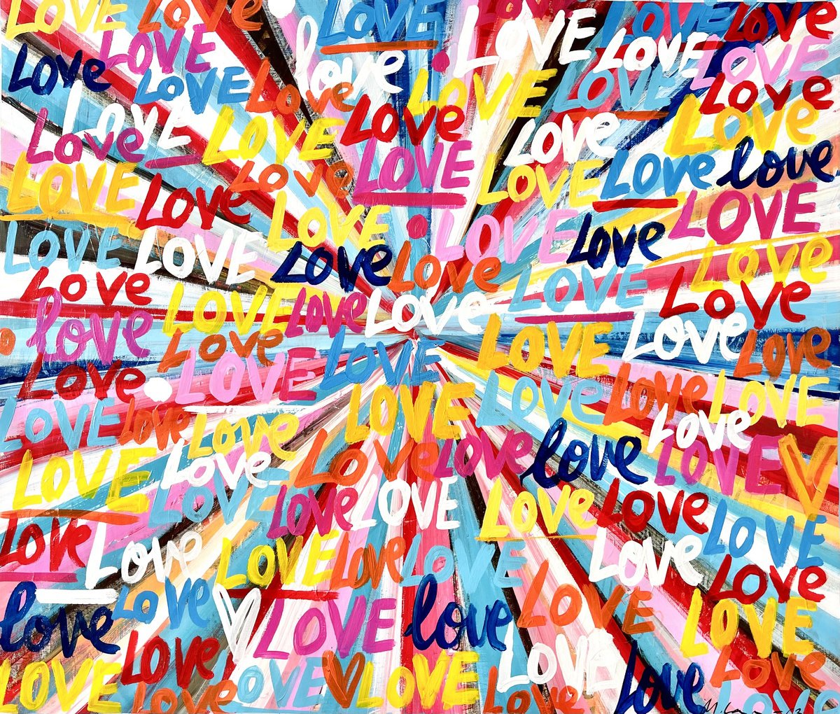 Urban And Pop Abstract Acrylic Painting By Mercedes Lagunas, 38 X 32", Cosmic Love 63, Original Artwork