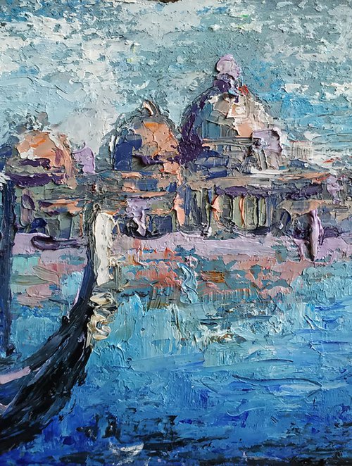 Painting Blue heart of italy - Venice Gondola, oil painting, venice painting, arhitecture by Anastasia Kozorez