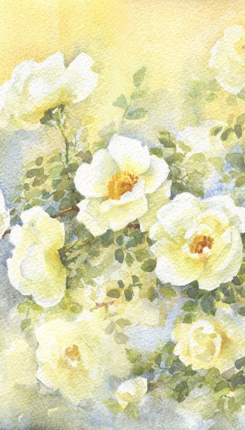 Wild Rose / ORIGINAL watercolor 14x11in (38x28cm) by Olha Malko