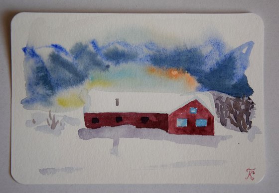 Set of 8 cards - original watercolor sketches from Norway