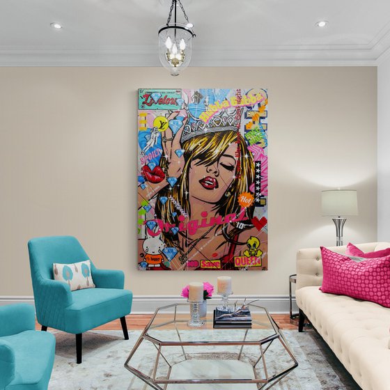 Sugar Queen 140cm x 100cm Colourful Textured Urban Pop Art