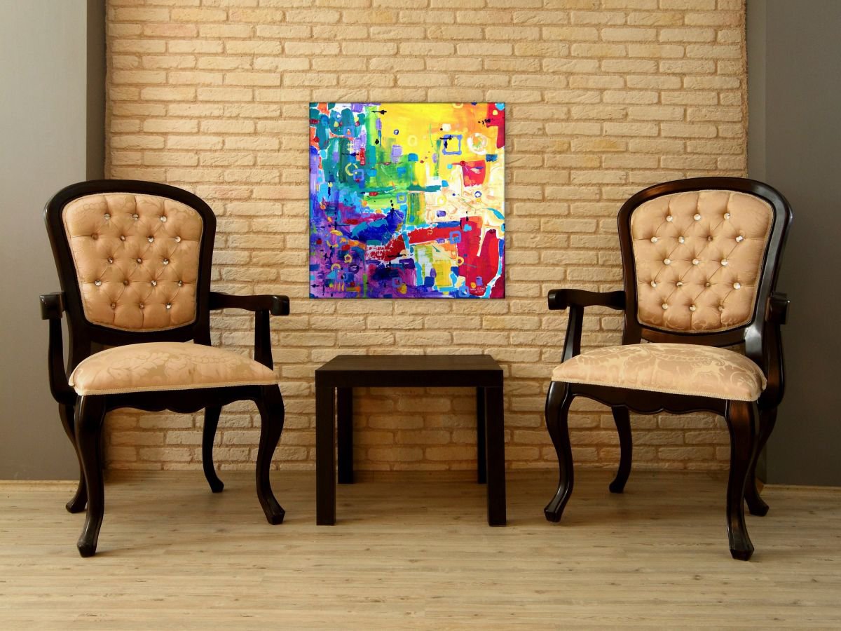 Expressive Abstract Painting By Heather W. Ernst, 24 X 24, Free Ship Us | Trick Giblet, Original Artwork