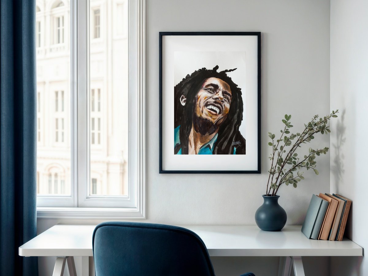 Expressive Portrait Ink Drawing By Paul Nelson-Esch, 8 X 12", Portrait Of Bob Marley, Original Artwork