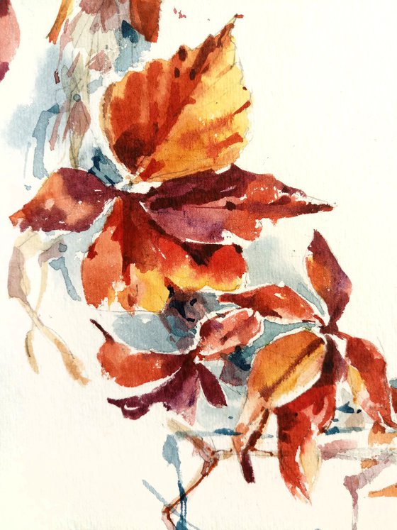 Watercolor sketch "Wreath of autumn yellow leaves" - series "Artist's Diary"