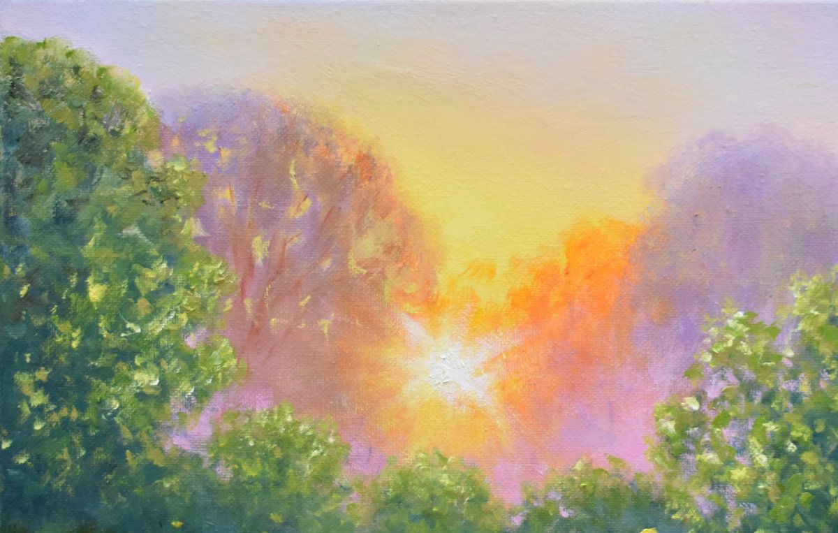 Original Oil Painting - Bright Sunrise by Yulia Nikonova