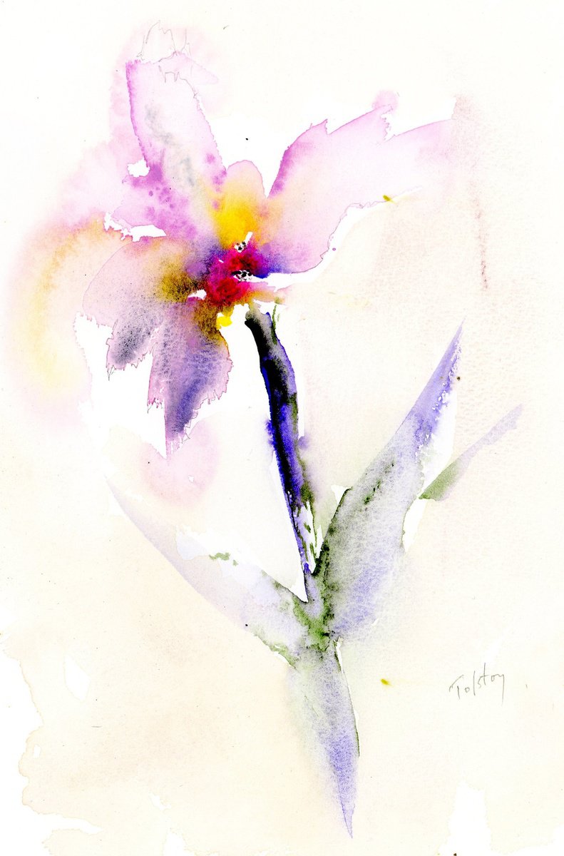 Impressionistic Botanical Watercolour By Alex Tolstoy, 8 X 12, Abstract Iris, Original Artwork