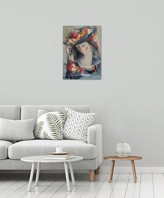 Pomegranate girl 50x70cm ,oil/canvas, abstract portrait