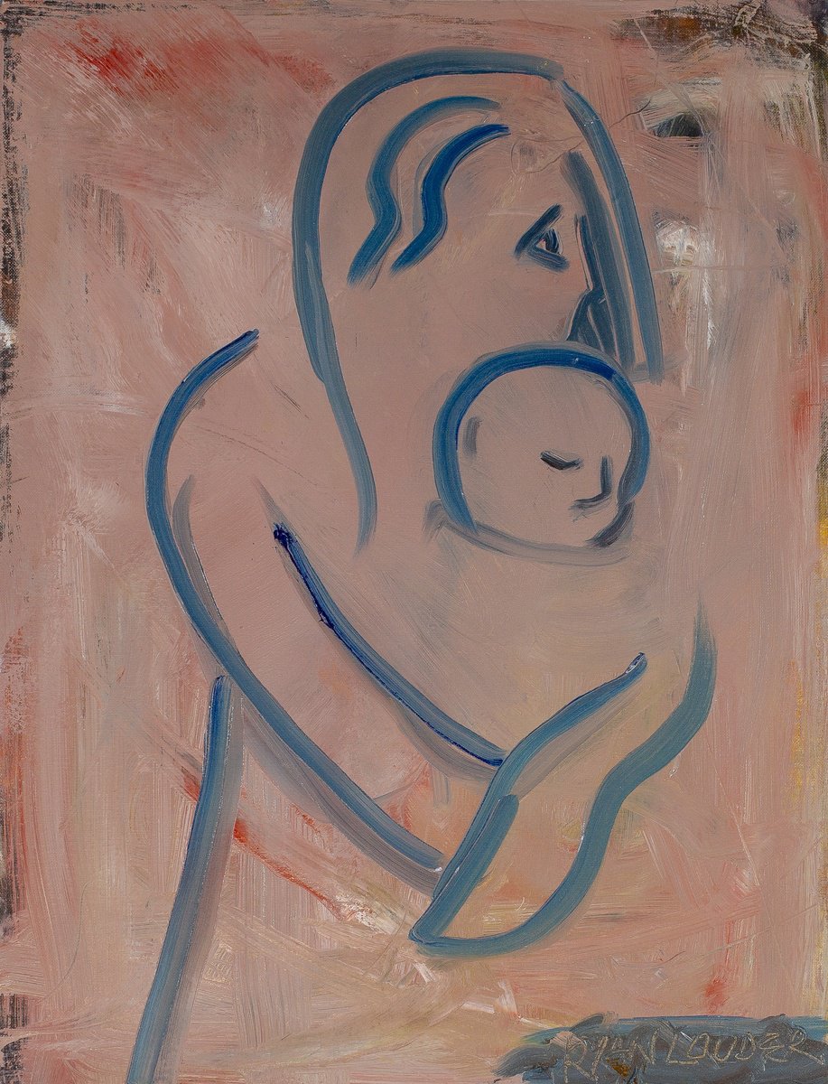 Abstract Portrait Oil Painting By Ryan Louder, 19 X 27", Mothers Instinct, Original Artwork